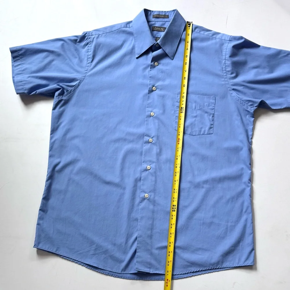 Arrow Wrinkle Free Half Sleeve Blue Men's Shirt Size 16-16 1/2 Large - Picture 9 of 11